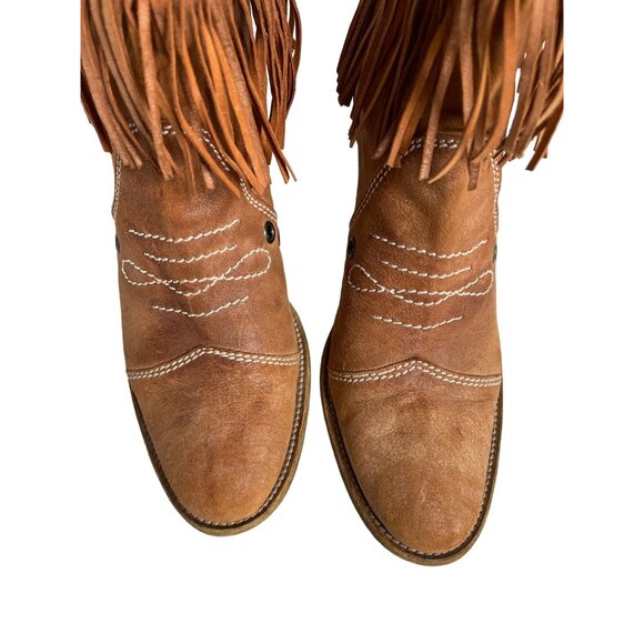 Vintage Western Hobo Camel Fringe Suede Boots Chestnut Women Size 9 ITALY - Picture 3 of 10